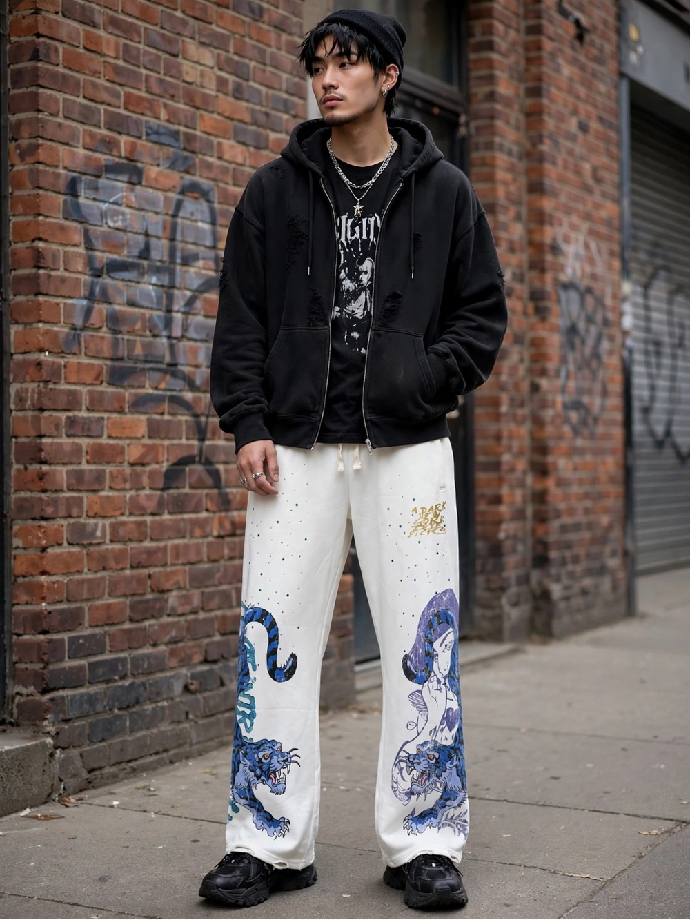 Lost Intricacy White "Twin Tiger" Graphic Sweatpants - Size 3XL (Rare)